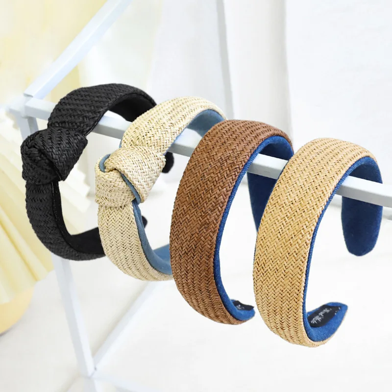 

Wide Korean Solid Knotted Handmade Raffia Straw Headband Turban for Women Girls Hoop Bezel Headbands Hair Accessories Headwear