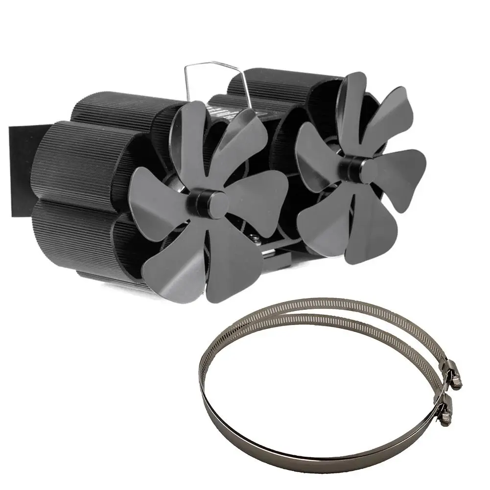 

12 Blades Fireplace Fan Silent Heat Powered Stove Fan Efficient Wooden Stove Twin Fan Energy-saving Winter Accessories For Pe
