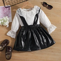 toddler baby girl clothes sets 2022 spring soild color 2pcs long sleeve lace shirt pu suspender skirt children girl clothing