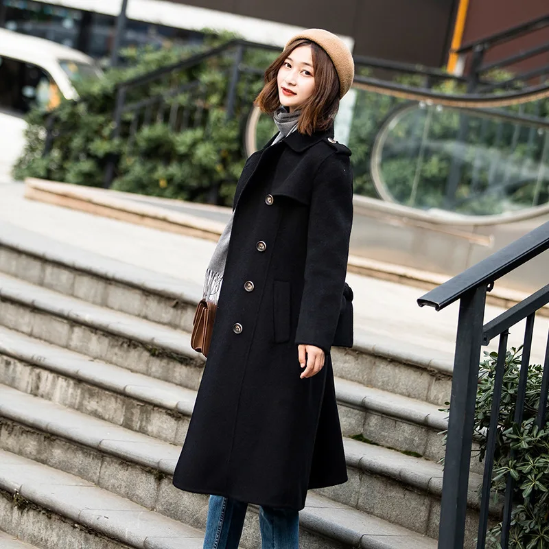 

Newest European Autumn 100% Wool Luxury Double Breasted Long Trench Coat For Women manteau femme L2025