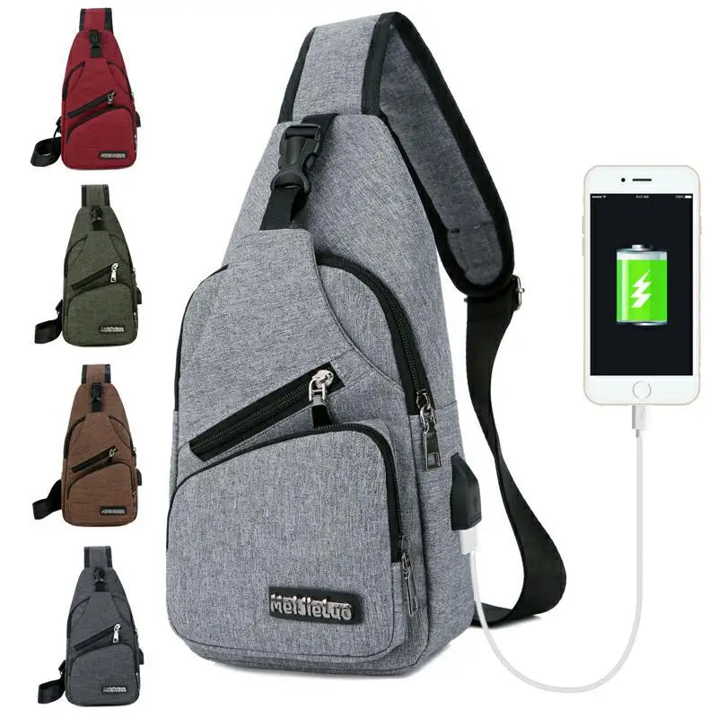 

New Chest Bag Men With USB Charge Multifunction Waterproof Crossbody Bags Men Travel Sling Trip Interior Zipper Shoulder Bag Man