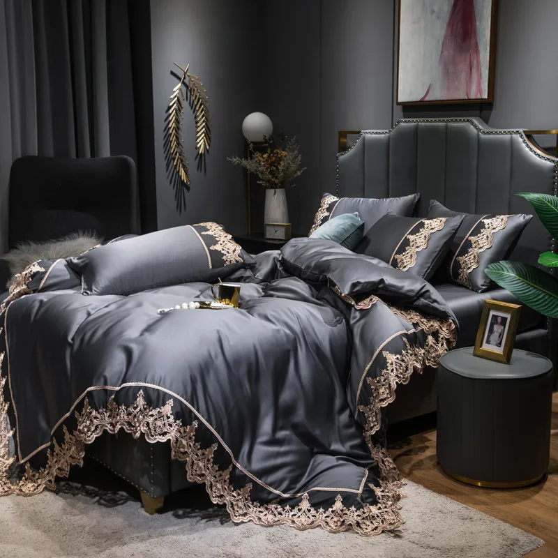 

Lace Bedding Set Solid Color Bed Set Nordic Bed Cover For Home Washed Silky Bed Sheet Set Durable Bed Linen Sets Soft Bedclothes