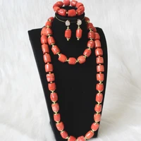 long design jewelry set 2 layers indian african bridal necklace set for women 15mm 22mm bride jewellery set 100 coral beads