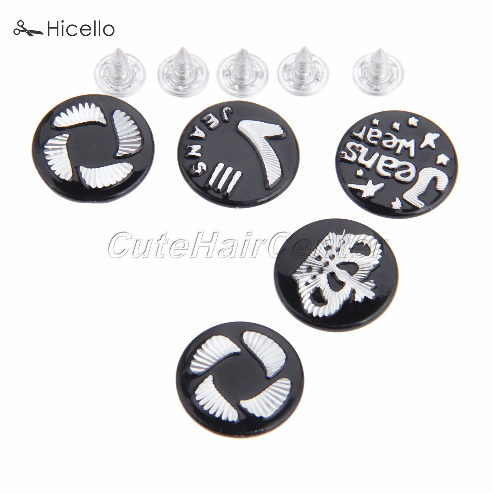 50 комплектов джинсовая пуговица с гвоздями Металл 20 мм черный смешанные узоры