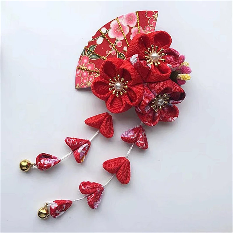 1pcs Handwork Japanese Style Sakura Hair Clip Fan Tassel Hairpin for Kimono Yukata Cosplay Prop Decor Women Girl Gift | Тематическая