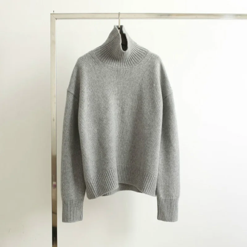 

European and American high-necked cashmere sweater women thick loose lazy wind wild pullover sweater knitted bottoming shirt