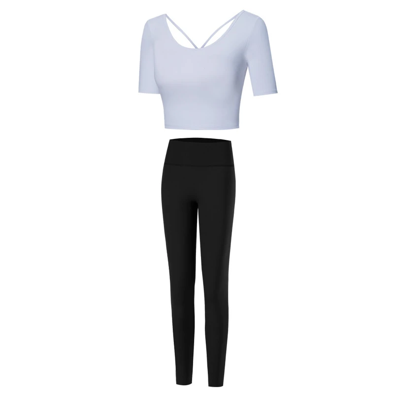 

2020 New Yoga Clothing Women's Back Slim T-shirt Stereo Hip Line High Waist Yoga Leggings Sports Suit Fitenss Gym Set For Woman