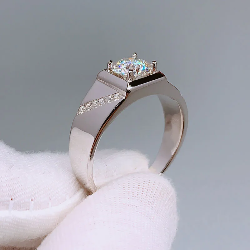 18k белое золото мужское кольцо 1ct карат D Цвет Moissanite отличное круглое роскошное