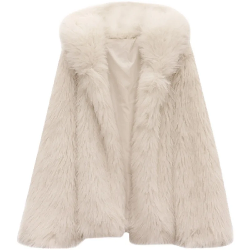 Женское зимнее пальто с капюшоном свободного покроя имитацией лисьего меха |