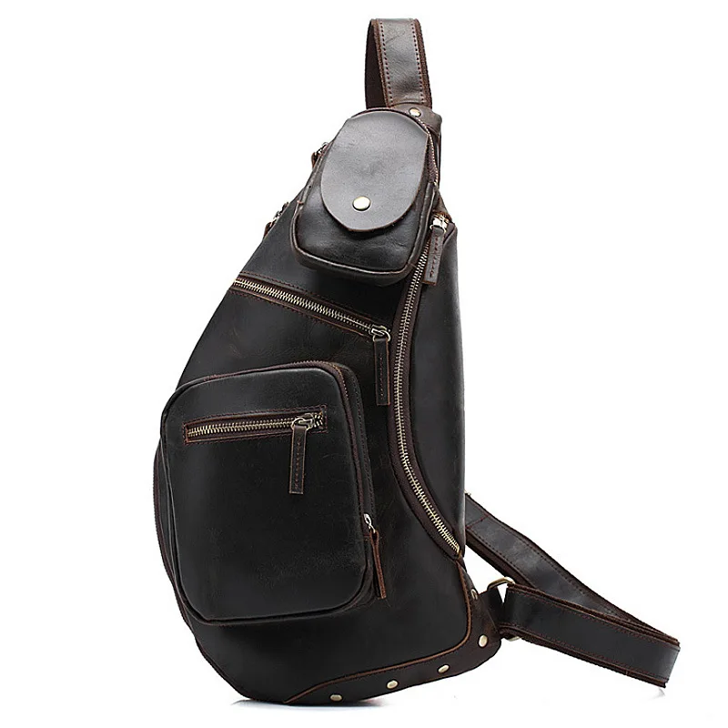 Retro leather men's chest bag large capacity multifunctional crossbody bag natural leather shoulder bag new