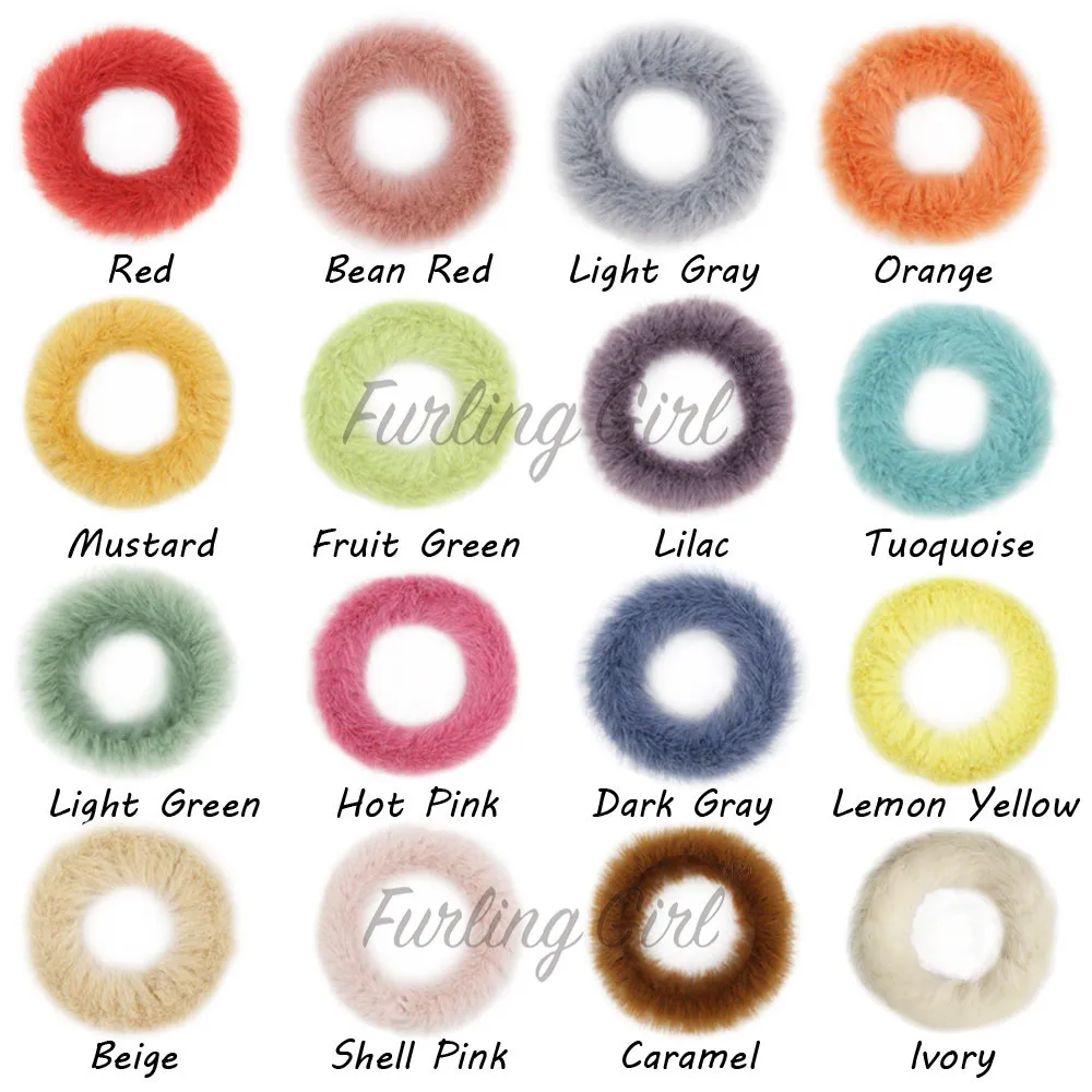 Pack of 2 Faux Mink Fur Elastic Hair band Winter Candy Color Scrunchies Macaron Tie | Scrunchie