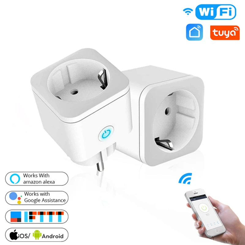 

16A WiFi Smart Wireless EU Plug Adaptor Remote Voice Control Outlet Timer Socket Smart Plug For Alexa Google Home Dropshipping