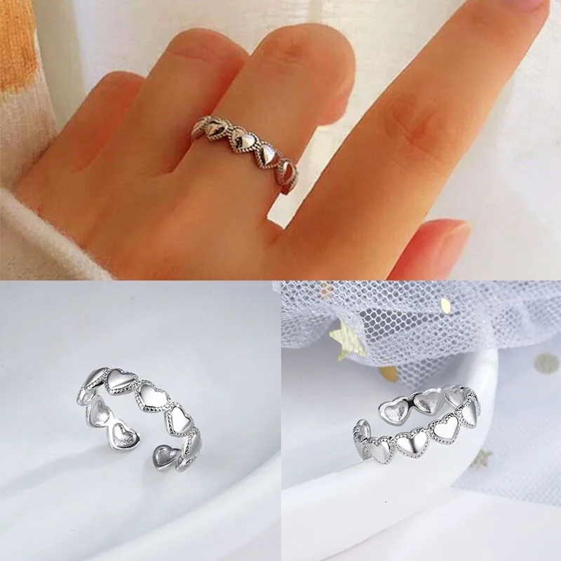 

Girls Womens Adjustable Romantic Jewellery Gift UK Ring Heart Linked