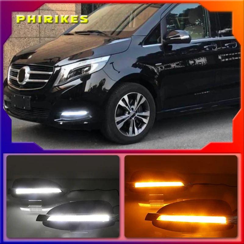 

2 шт. для Mercedes Benz V-Class Vito V250 V260 2016 - 2018 динамический желтый сигнал поворота 12 В автомобильная лампа DRL светодиодные дневные ходовые огни