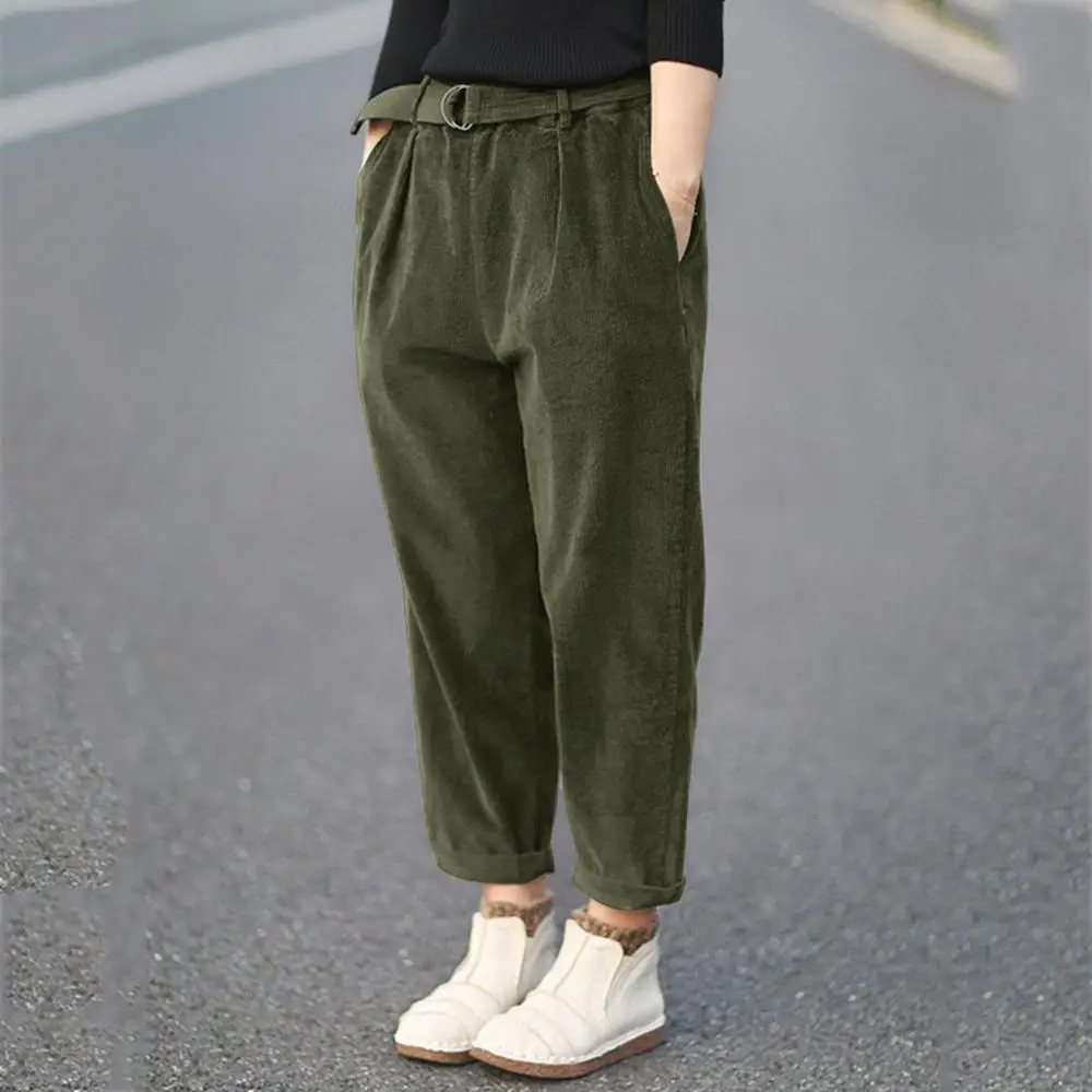 Женские винтажные вельветовые брюки свободные однотонные повседневные большого