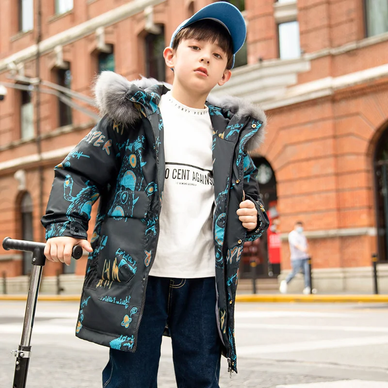 Пуховик длинный детский зимний с воротником из меха енота TZ75 | Мать и ребенок