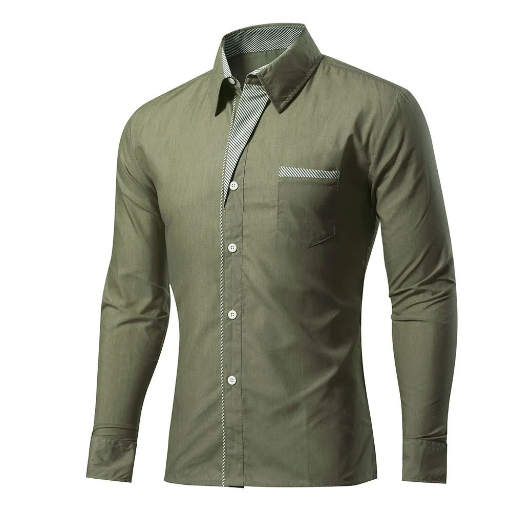 Army Green Мужская рубашка, бренд, Мужская Высококачественная рубашка с длинным рукавом, повседневная, хит, цвет, приталенная, Мужская одежда, рубашки, Европейский Размер 4XL - Цвет: Army Green