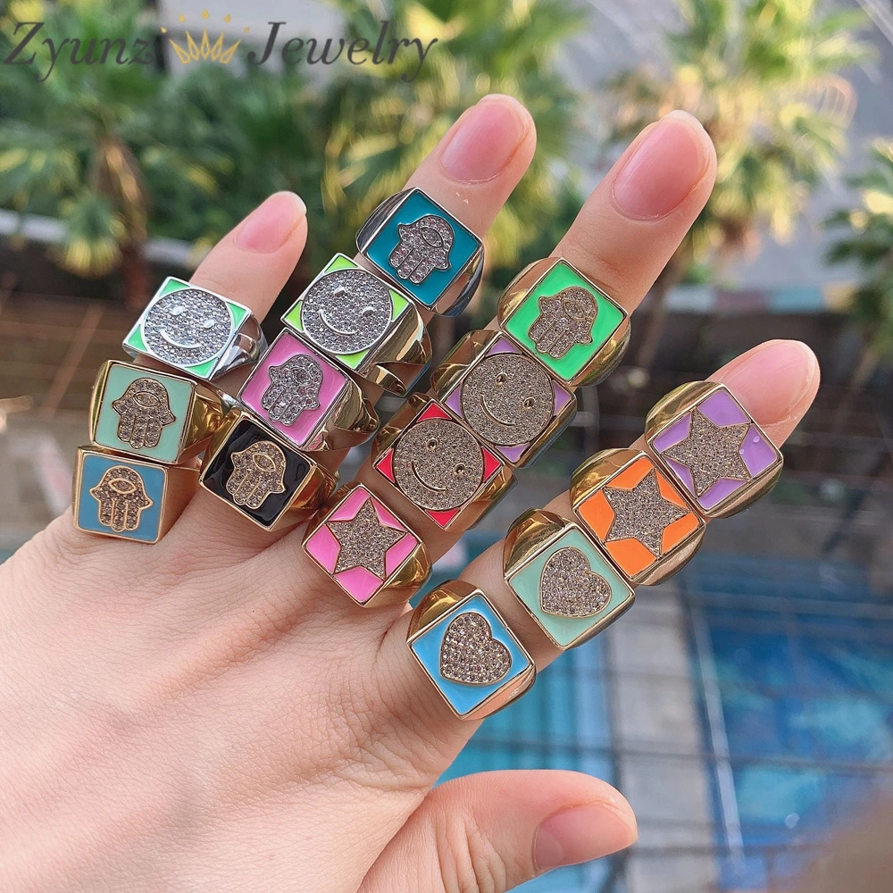 10 шт. женские кольца в стиле панк с эмалью счастливая улыбка лицо звезда сердце