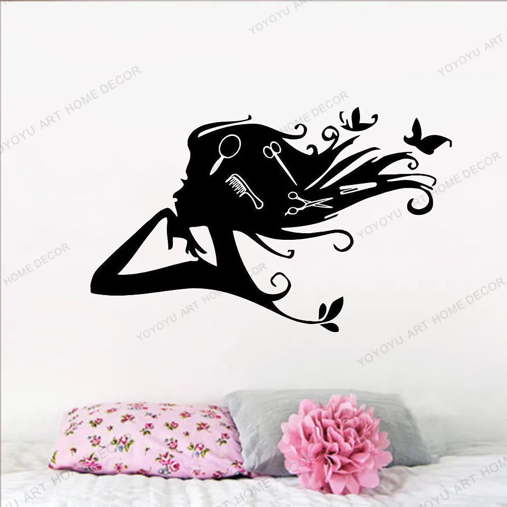 

Beauty Salon Decals Scissors Decal Beauty Salon Sign Girls Hairdressing Stickers, Salon Shop Window Decal yw109