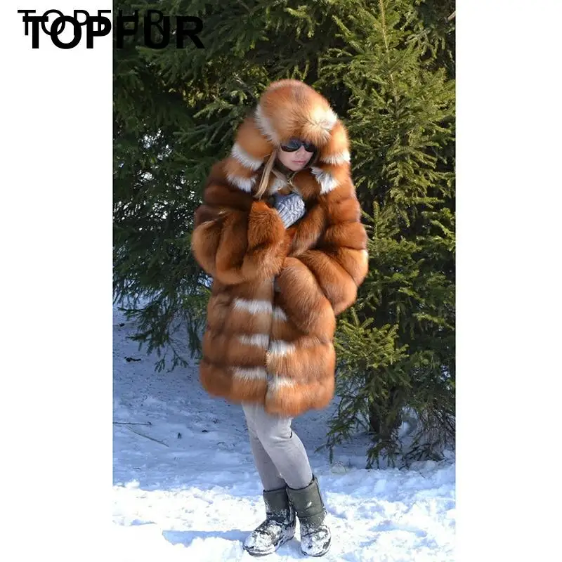 TOPFUR New Luxury Fashion Real Fox Fur Coat Women Natural Russian Gold Fox Fur With Hood Thick Warm Real Fur Jacket Women