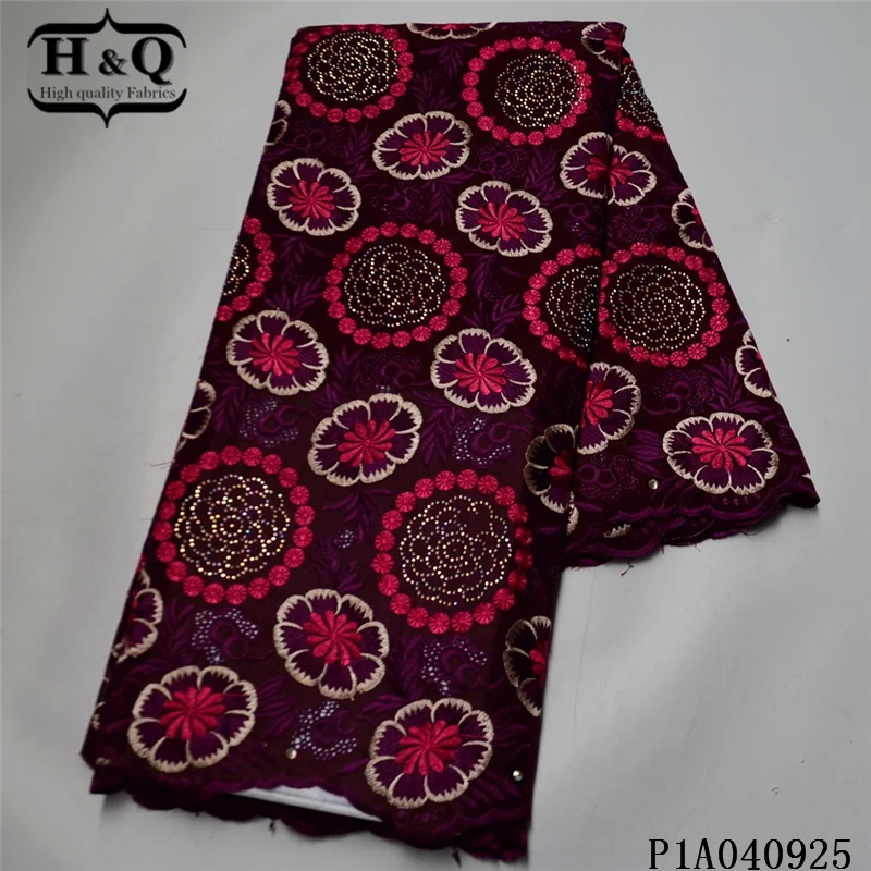 

H&Q latest haute custom swiss voile lace fabric 100% cotton embroidery and rhinestones nigerian dry lace with stones for sewing