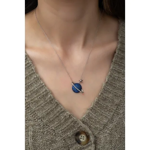 

925 sterling Silver Dark Blue Cubic Zirconia Planet Women Necklace