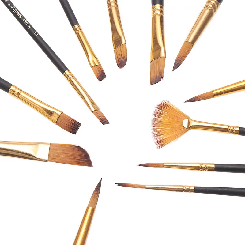 12 шт./компл. нейлоновые художники мягкий набор кистей для рисования маслом гуашь