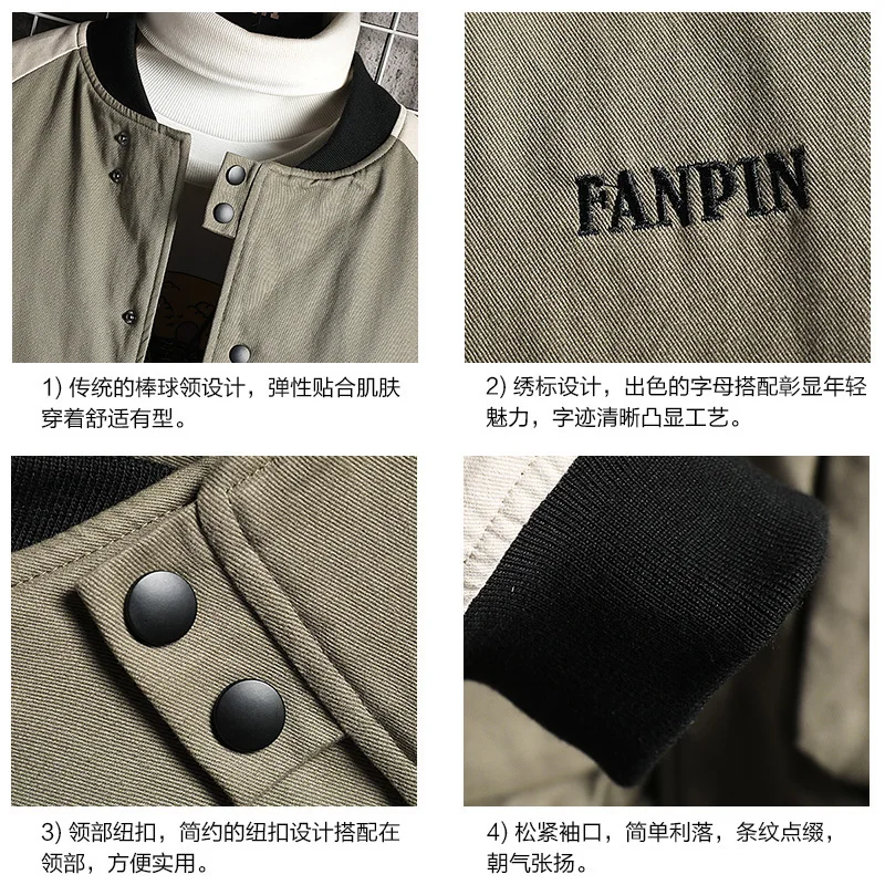 

Autumn &Winter New Men Casual Warm Jacket Coat Men's Washed Pure Cotton Clothing Bomber Jackets Male Patchwork Streetwear