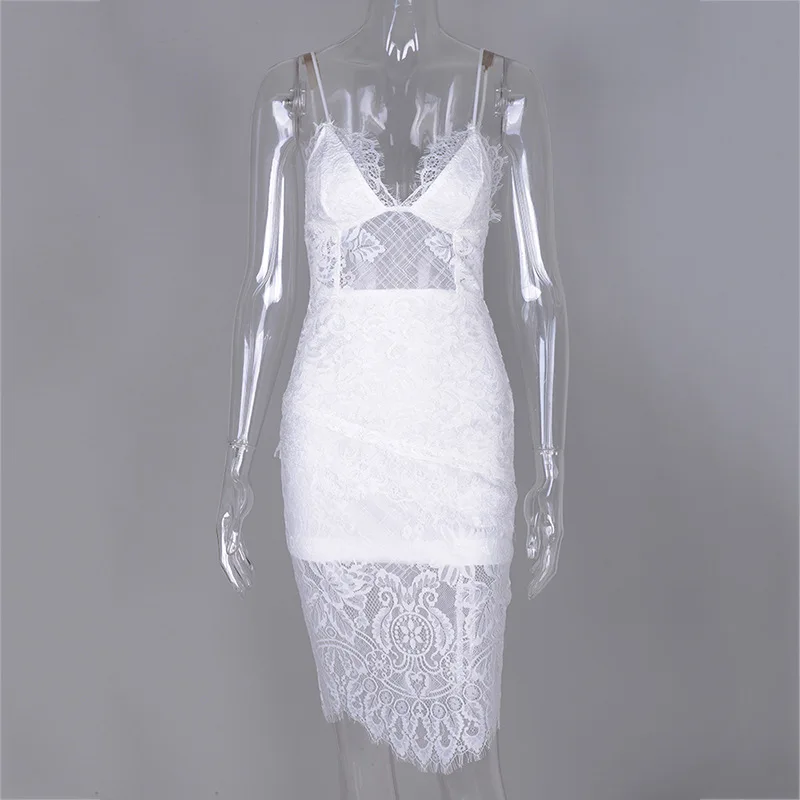 

SWYIVY Spaghetti Strap Summer Women Dress Lace Sexy Bodycon Dress Ladies Party Elegant Sleeveless Dresses Woman Party Night