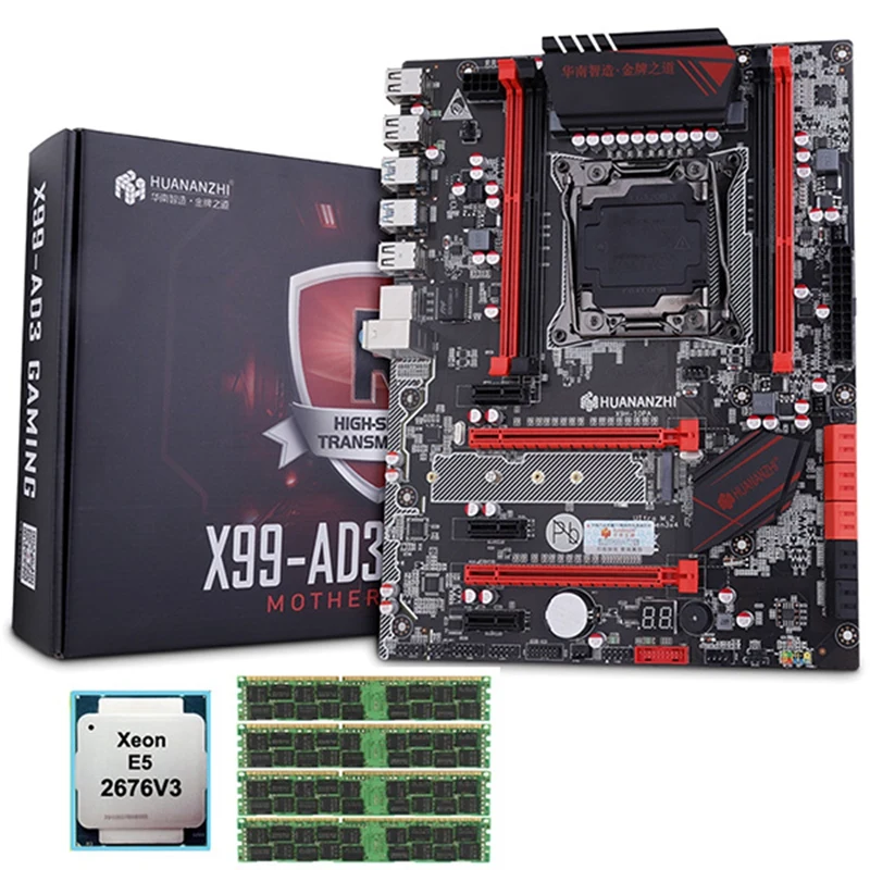 HUANANZHI X99 LGA2011 3 материнская плата с M.2 NVMe слотом CPU Xeon E5 2676 V3 RAM 64G(4x16G) 1600