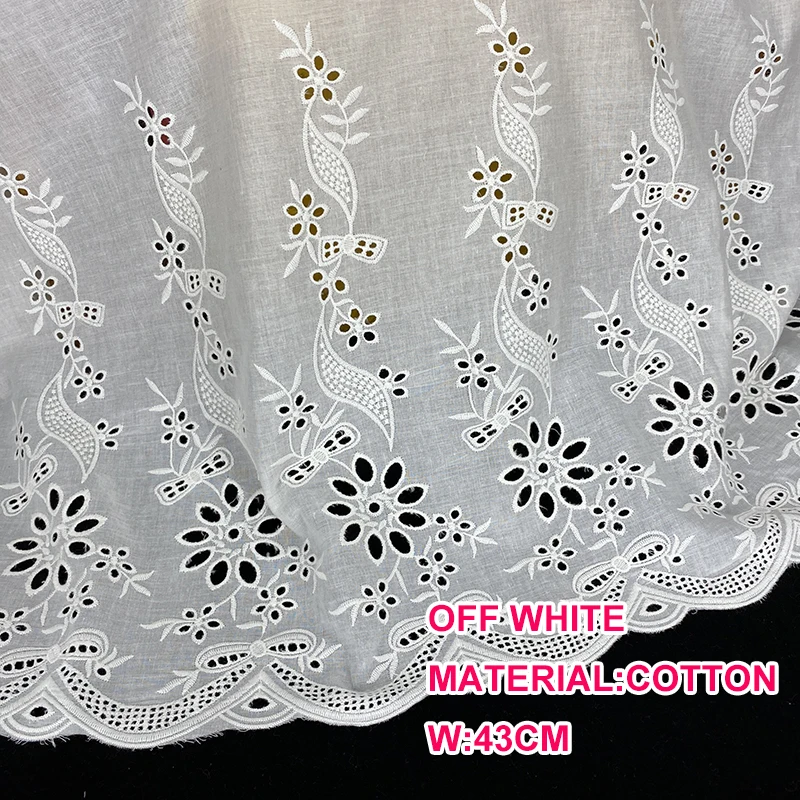

43cm Wide 3Yards/lot Eco-friendly 100% Cotton Embroidery Lace Fabric Wave Cutout Lace Trim DIY Sewing Accessories