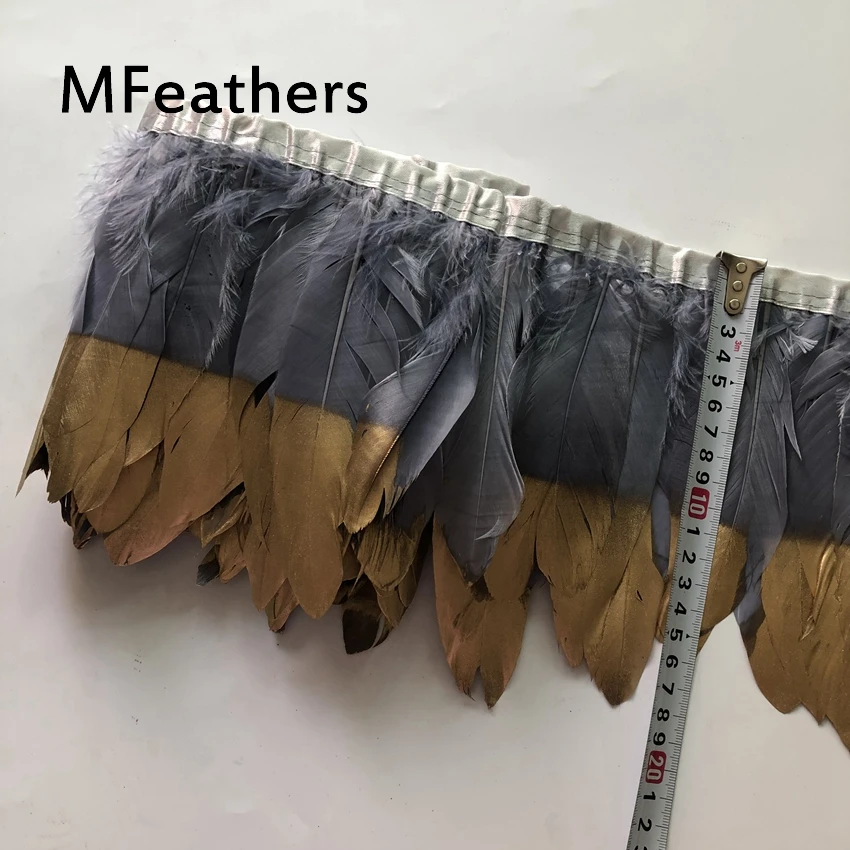 

4Y Grey Goose Feather Trims 15-20CM 6-8" Natural Geese Plume Duck Feathers Ribbon Fringe Wedding Decoration Strips Carnival Lace