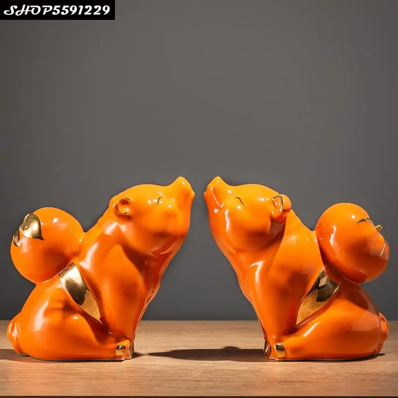 

Creative Art Ceramic Pig Persimmon Ornaments Living Room Wine Cabinet Office Craft Furnishings Home Decoration Accessories Gifts