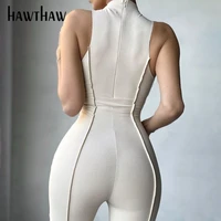 hawthaw women summer sleeveless patchwork bodycon solid color jumpsuit overall 2021 female clothing streetwear wholesale items