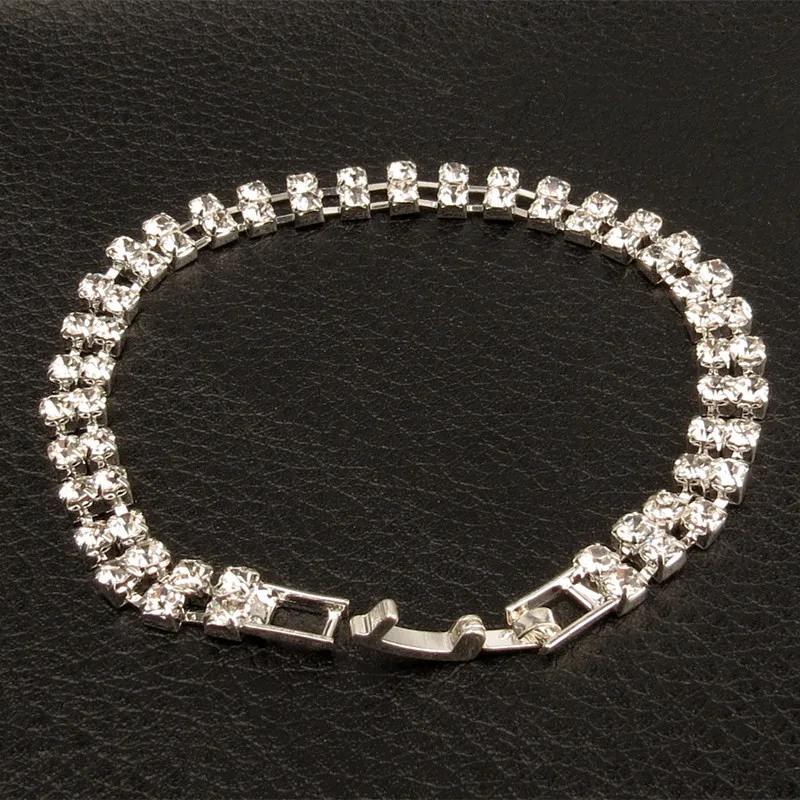 

Fashion temperament woman contracted double row card button diamond-encrusted bracelet with crystal