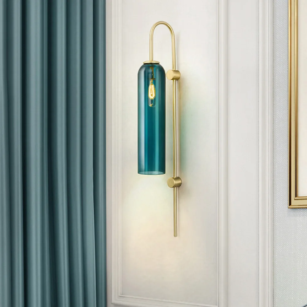 

Современный настенный светильник в скандинавском стиле, сине-белая стеклянная лампа для спальни, прикроватная лампа для чтения, офисное украшение, светодиодная лампа