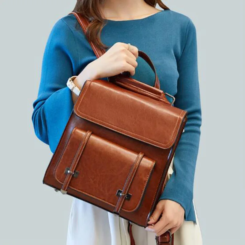 Женский рюкзак винтажная сумка из натуральной кожи школьный для подростков