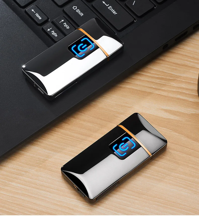 Новая usb зарядка Зажигалка сенсорный экран электронные зажигалки маленький перезаряжаемый Электрический ветрозащитный мужской подарок