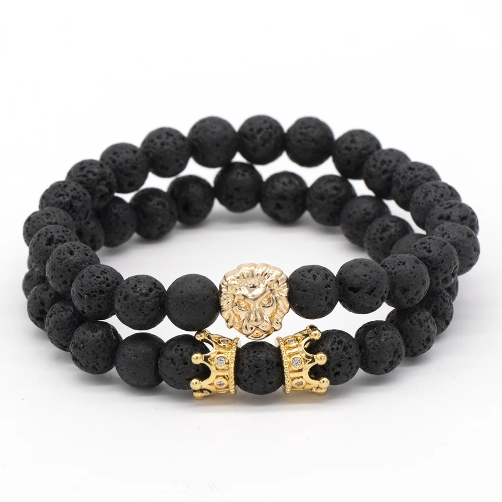 Мужской браслет с головой льва браслеты короной 8 мм натуральный камень бусины