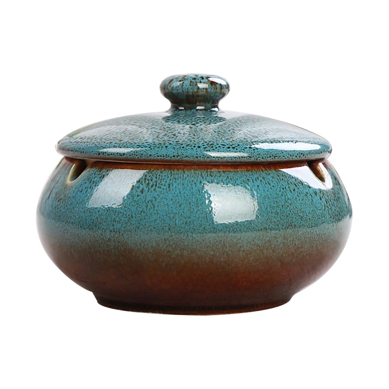 

Ceramics Ashtray with Lid Retro Indoor Decorative Ashtray for Living Room Car 23GC