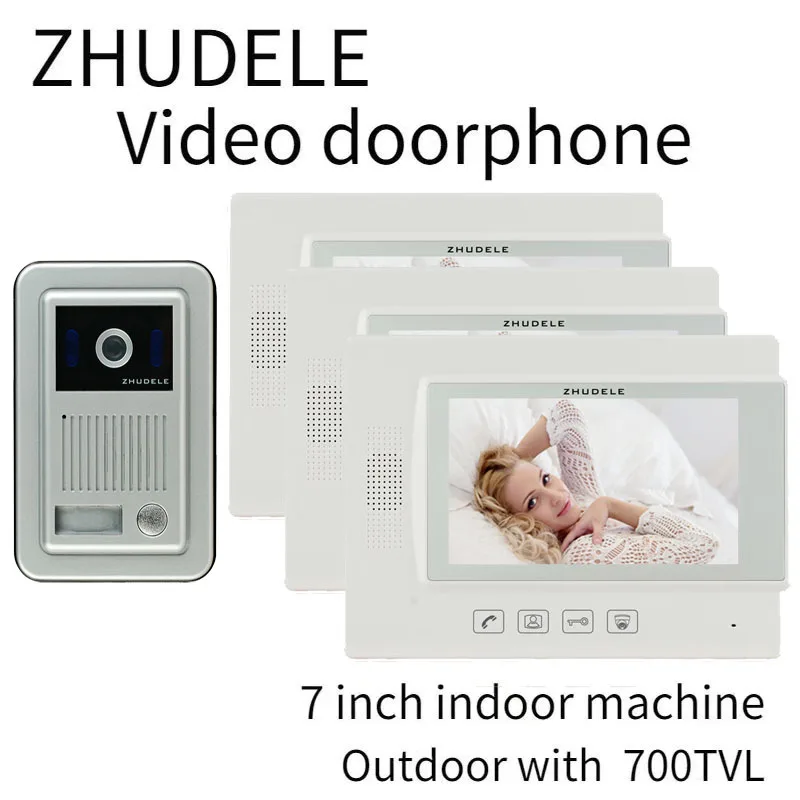 Видеодомофон ZHUDELE 7 дюймовый дверной звонок с функцией ночного видения 700tvl
