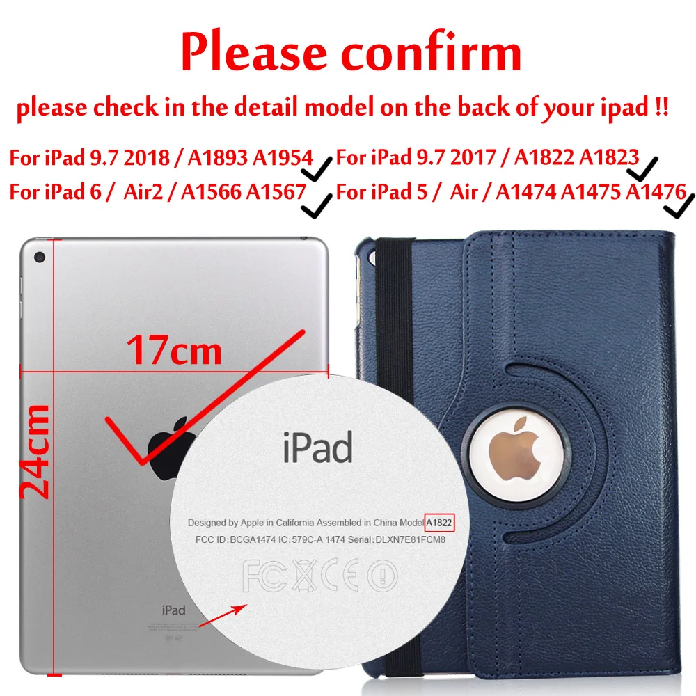 Dark Blue Чехол для iPad 9,7,,, Чехол для iPad Air 2, Air 1, чехол, 5, 6, 5, 6, 6 поколение, чехол, вращающийся на 360 градусов, кожаный смарт-чехол - Цвет: Dark Blue