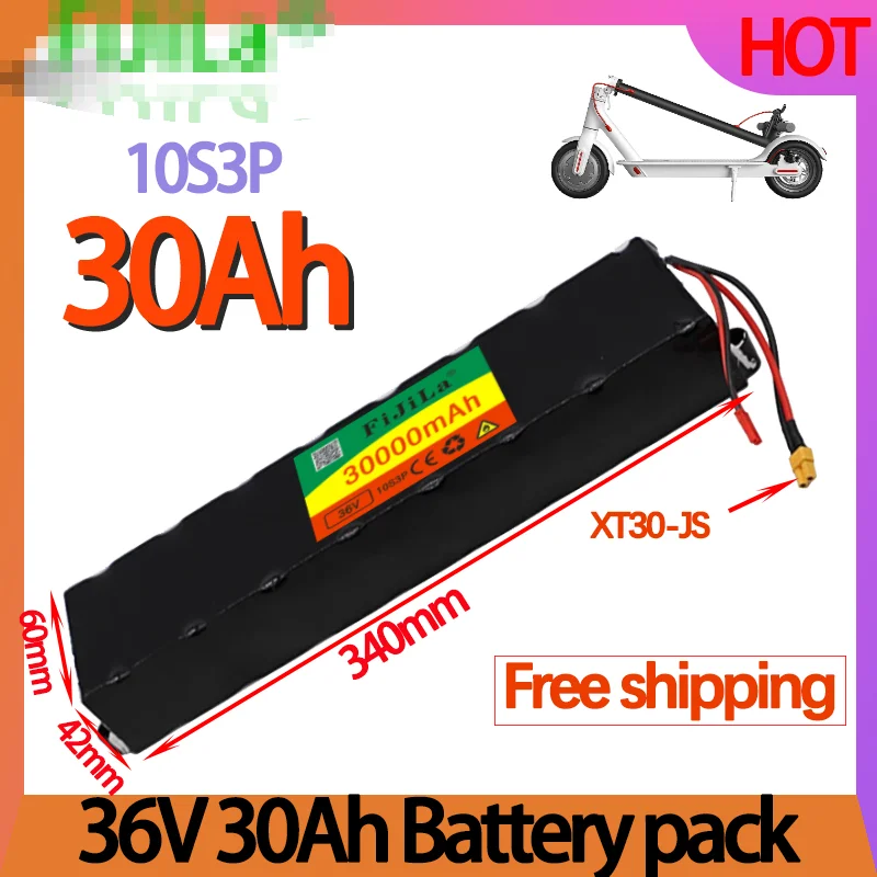 

36V 30Ah 10S3P rechargeable lithium battery pack with BMS, suitable for modified scooter electric vehicle battery XT30