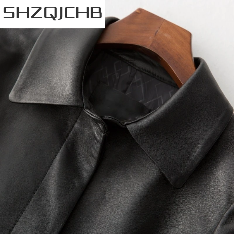 

JCHB 2021 100% Real Leather Long Jacket Women Designer Slim Fit Sheepskin Windbreakers Spring New Runway Office Lady Overcoat Pl