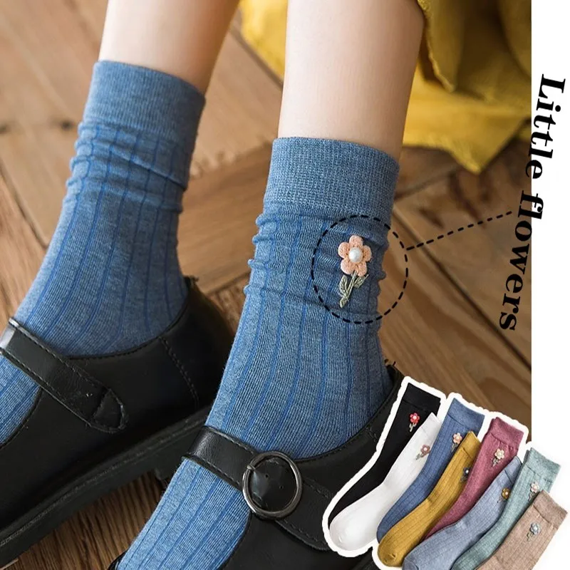 Яркие цвета Однотонные носки с цветочным принтом Сезон осень зима Новинка
