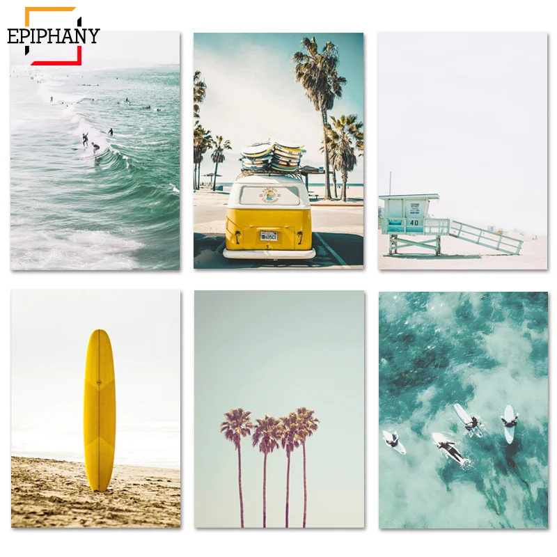 Калифорнийский Набор для печати Surf Wall Art Холст живопись плакаты пляж доска для серфинга принты береговой декор картины для гостиной стены