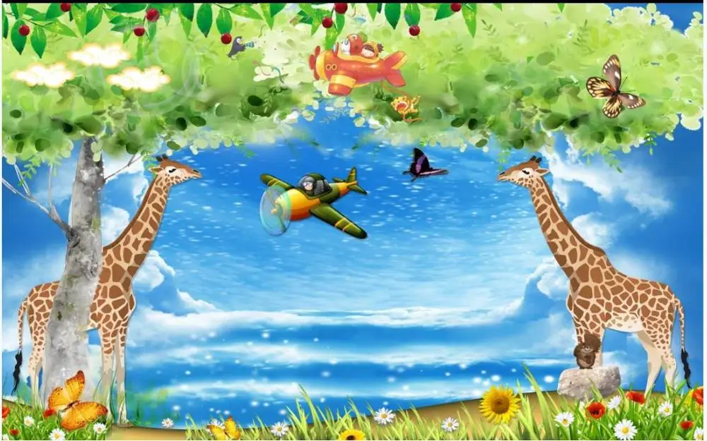 Пользовательские фото обои для стен 3 d фрески 3d Жираф красивое небо мечта детская