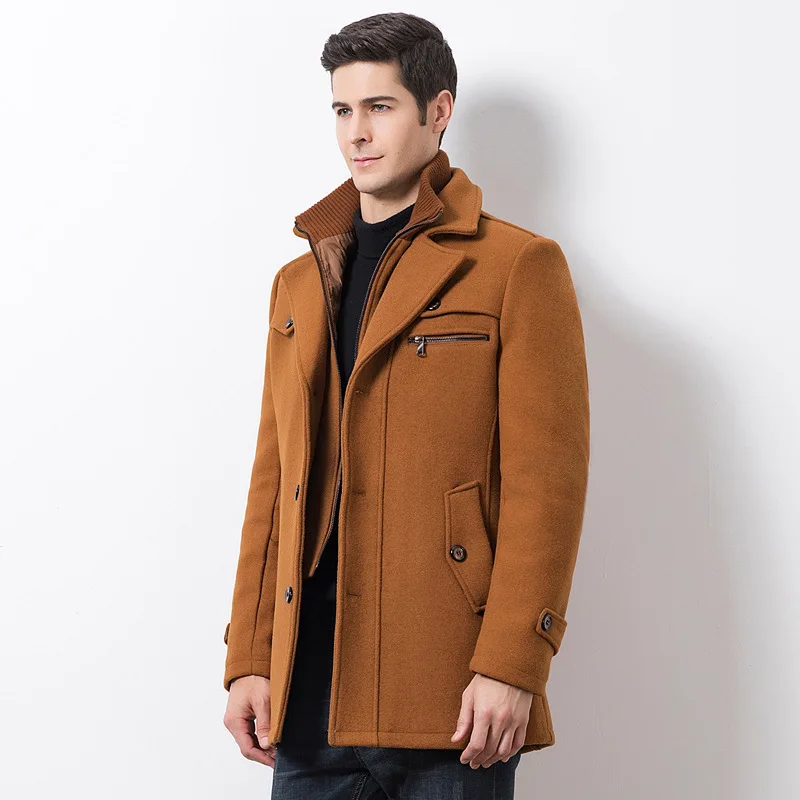 

Overcoat Warm Wool Men Fashion Woollen Male Business Thick Casual Autumn Winter Coat Blends Brand Clothing Men's Coat