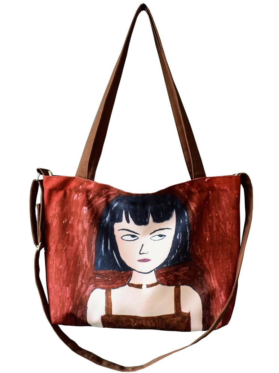 

Naughty Laboratory Original Funny Ugly and Cute Cute Personality Large-Capacity Crossbody Bag Red Girl Canvas Bag Women
