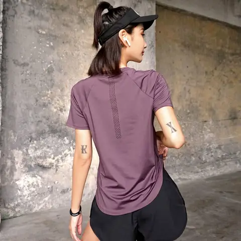 Женская Спортивная футболка, быстросохнущая сетчатая, впитывающая пот, с коротким рукавом, свободная, тонкая, женская одежда